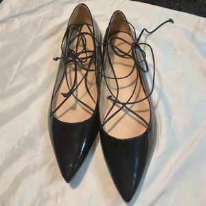Ankle Wrap Black Patent Leather Flats